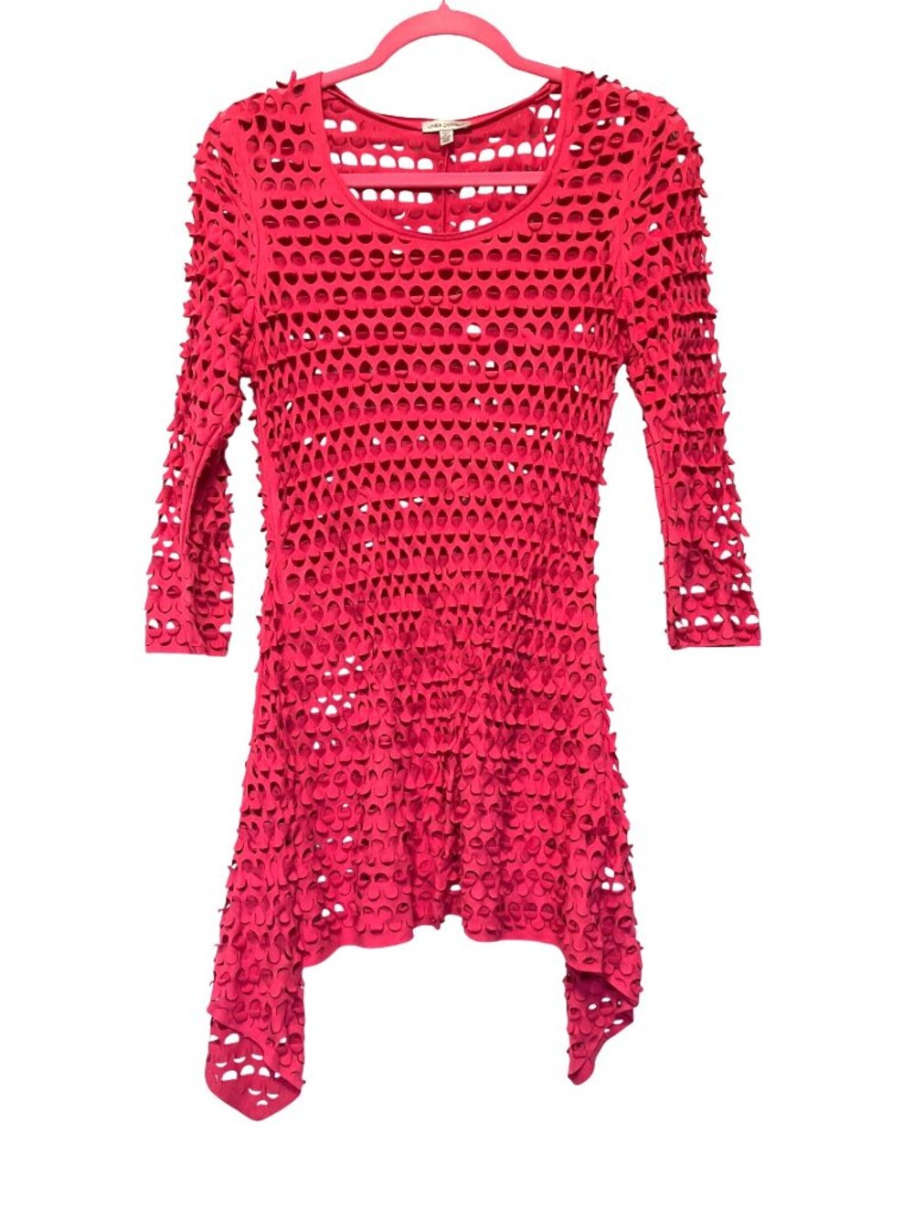 Linea Domani Pink Cutout Faux Suede Tunic Top Asymmetrical Hem Laser-Cut